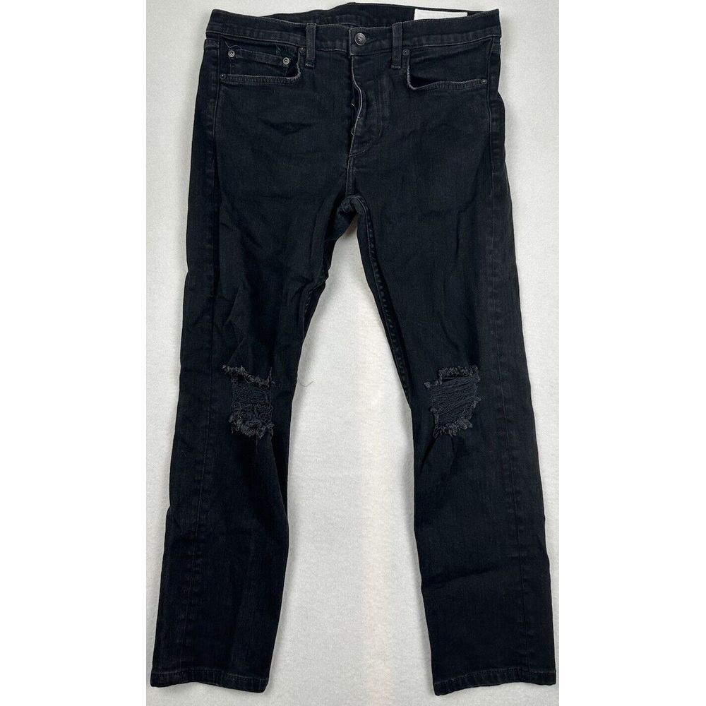 Rag & Bone Fit 1 Extra Slim Jeans Mens 34x28‎ Black Button Fly Ripped